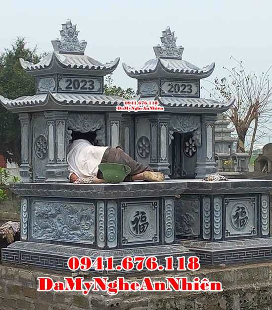 77- Mẫu mộ đá đôi đẹp bán tại Sài Gòn- mộ đôi bằng đá xanh, mộ đá quây, chụp mộ đá, mộ đá đơn giản